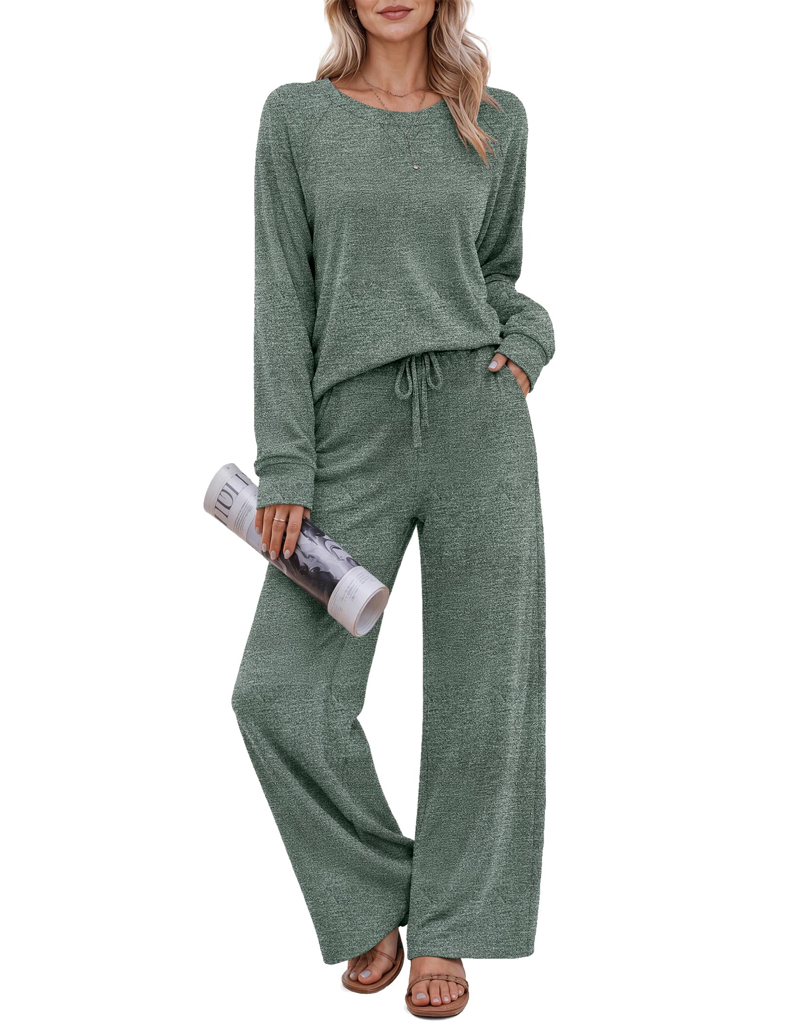 Pajama Sets for Women Long Sleeve Sleepwear Crew Neck Pj Lounge Set