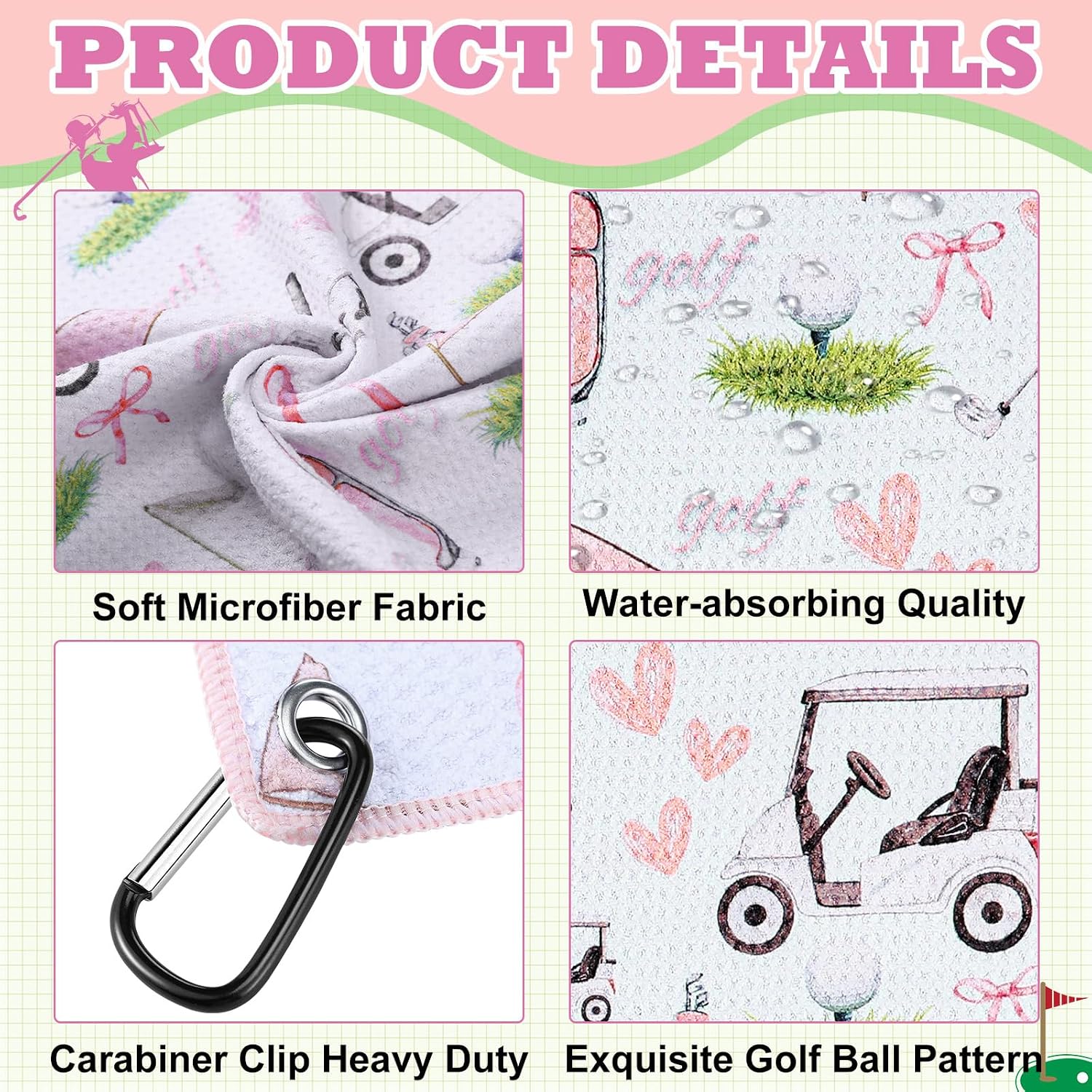 2 Pcs Microfiber Waffle Golf Towels for Women Clip 19.69 X 15.75 in image 3