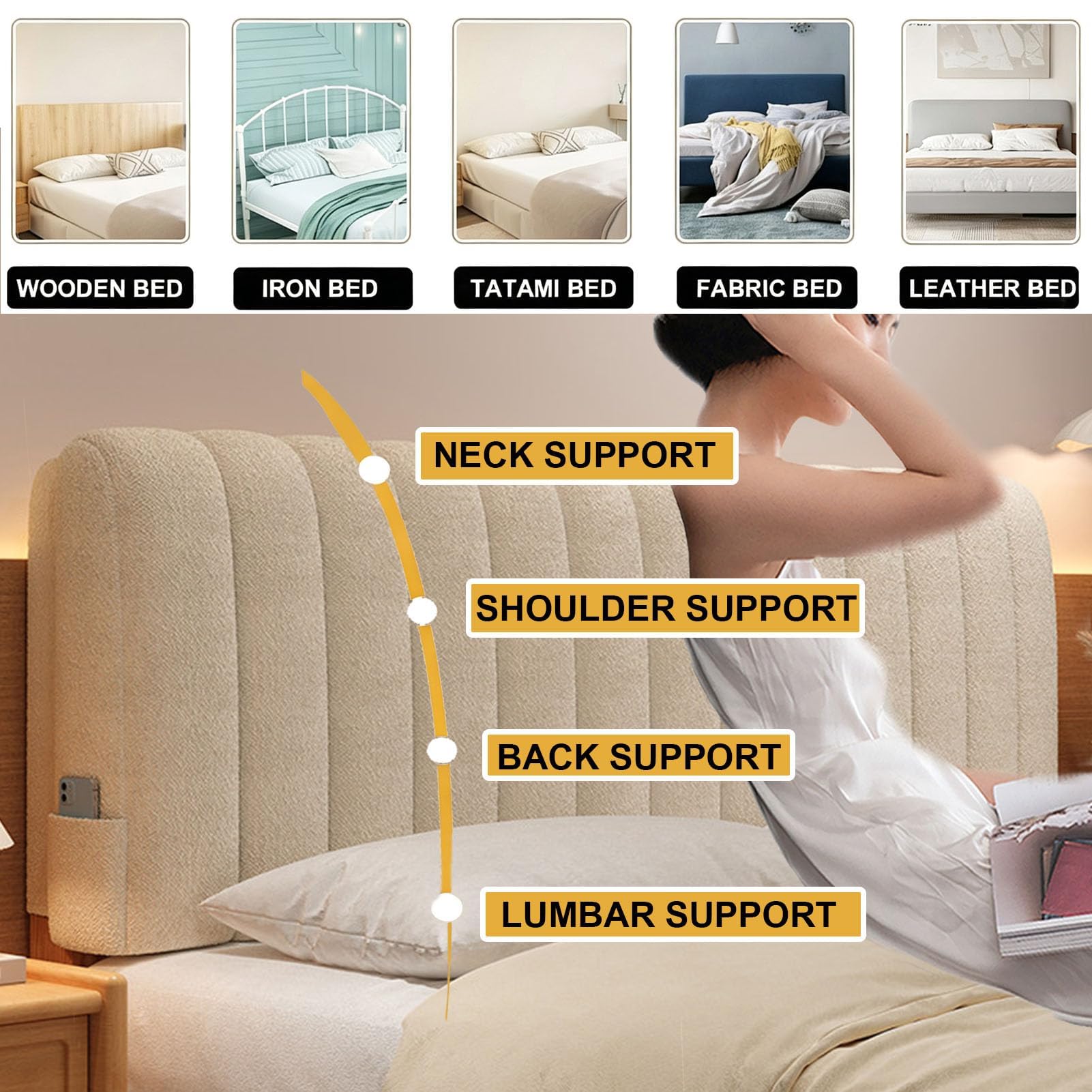 Plush Bed Headboard Cushion, Backrest Pillow, Bed Support