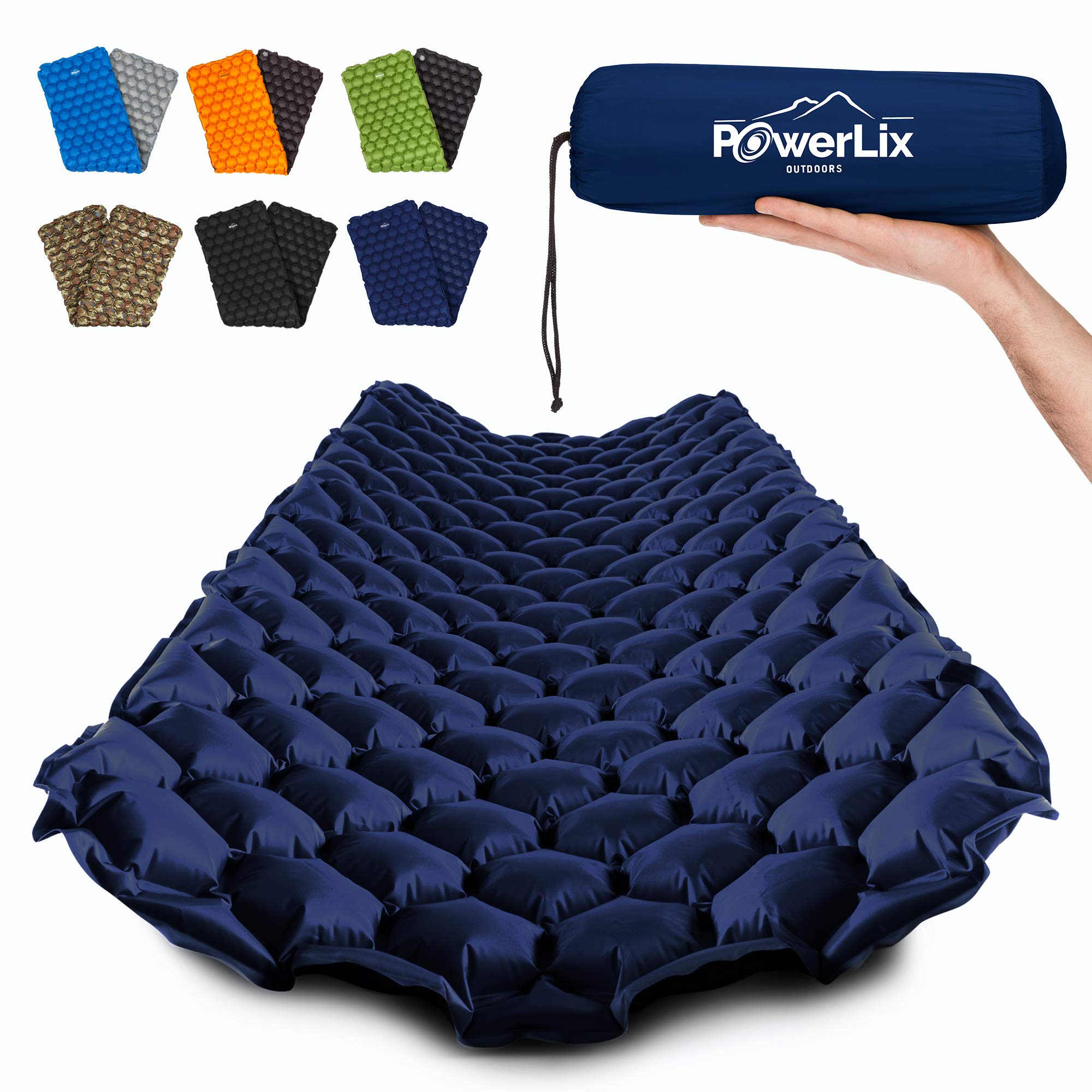 POWERLIX Materassino Campeggio Ultraleggero Ideale per Campeggio, Escursionismo, All'aperto, Materasso Gonfiabile Compatto e Leggero - Airpad, Kit di Riparazione Borsa per il Trasporto