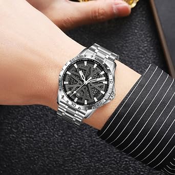 Men Luxury Business Watch Diamond Stainless Steel Waterproof Date Analog Gift Box