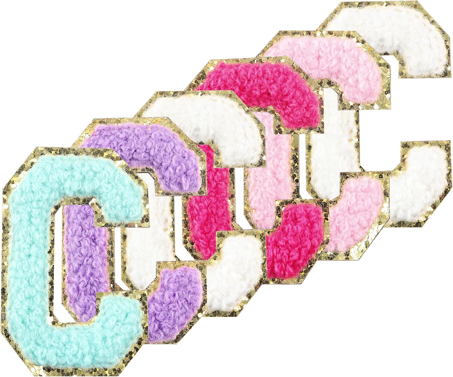 6Pcs Self Adhesive Chenille Letter Patches 2 inch Preppy Varsity Letter Patches for Clothes and Hats, Large Letter Stickers for Laptop Phone Case Fridge,(Mixed Color,A)