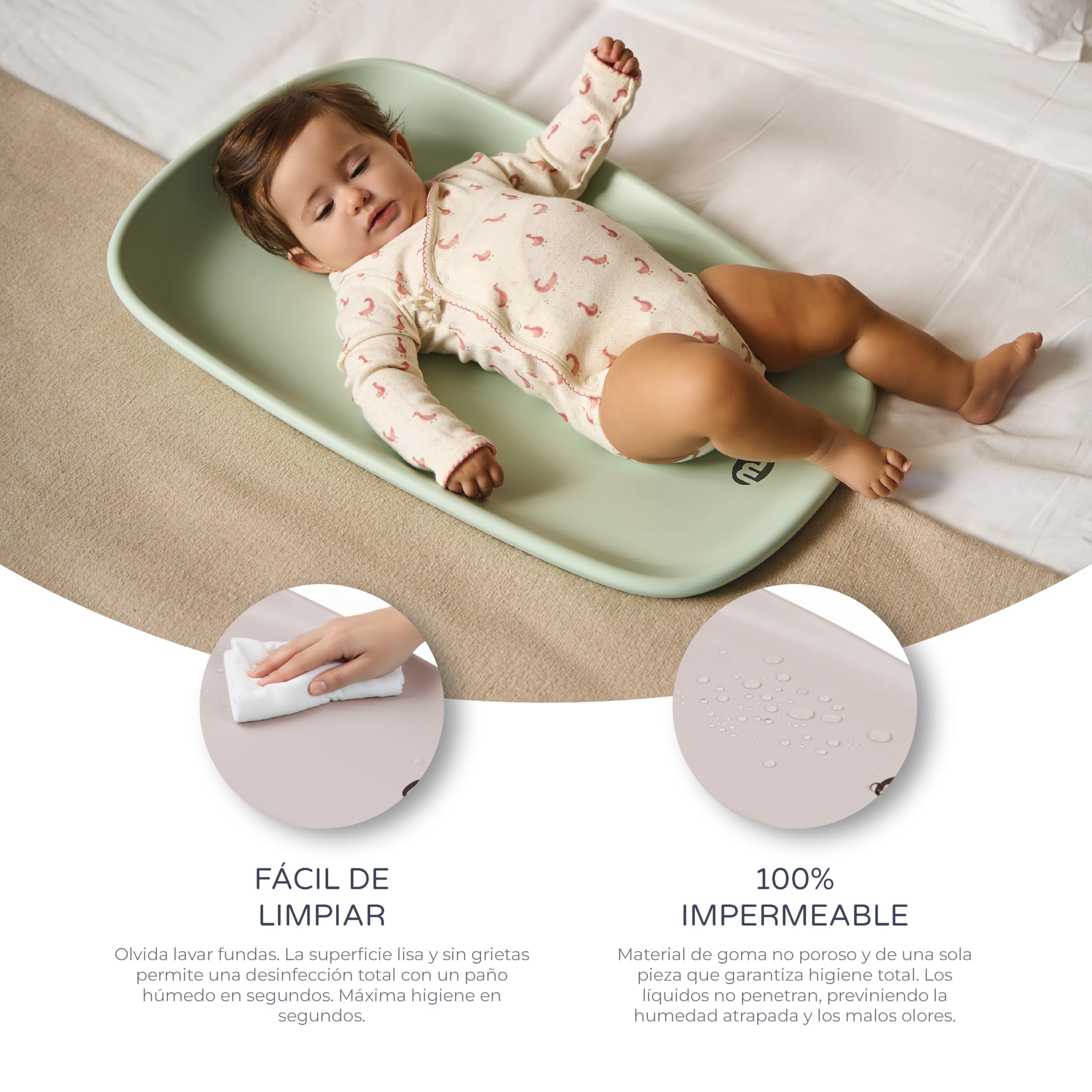 Ms BabyWorld FOAMY - Cambiador de Bebé Antideslizante EVA - Impermeable, Fácil de limpiar, Compacto para Viajes y Uso Diario | Desde 0m hasta 12 meses| 67x41x10 (Arena) — view 4