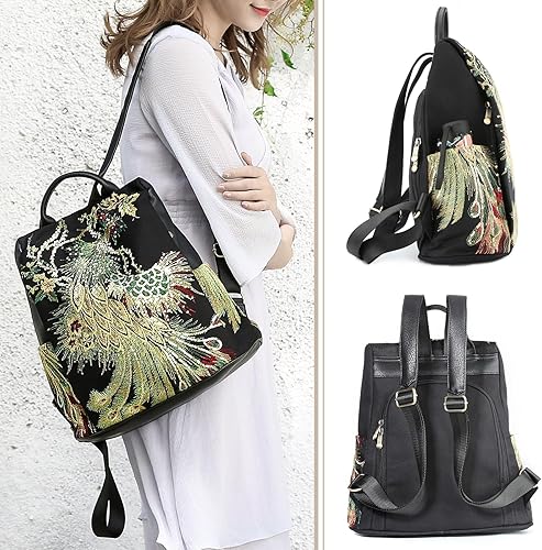 Miniatura 4 de Bolso bordado de la mochila de las mujeres, bolso antirrobo de la mochila del viaje de la lona de la moda, Bordado con purpurina, Mochilas de mochila