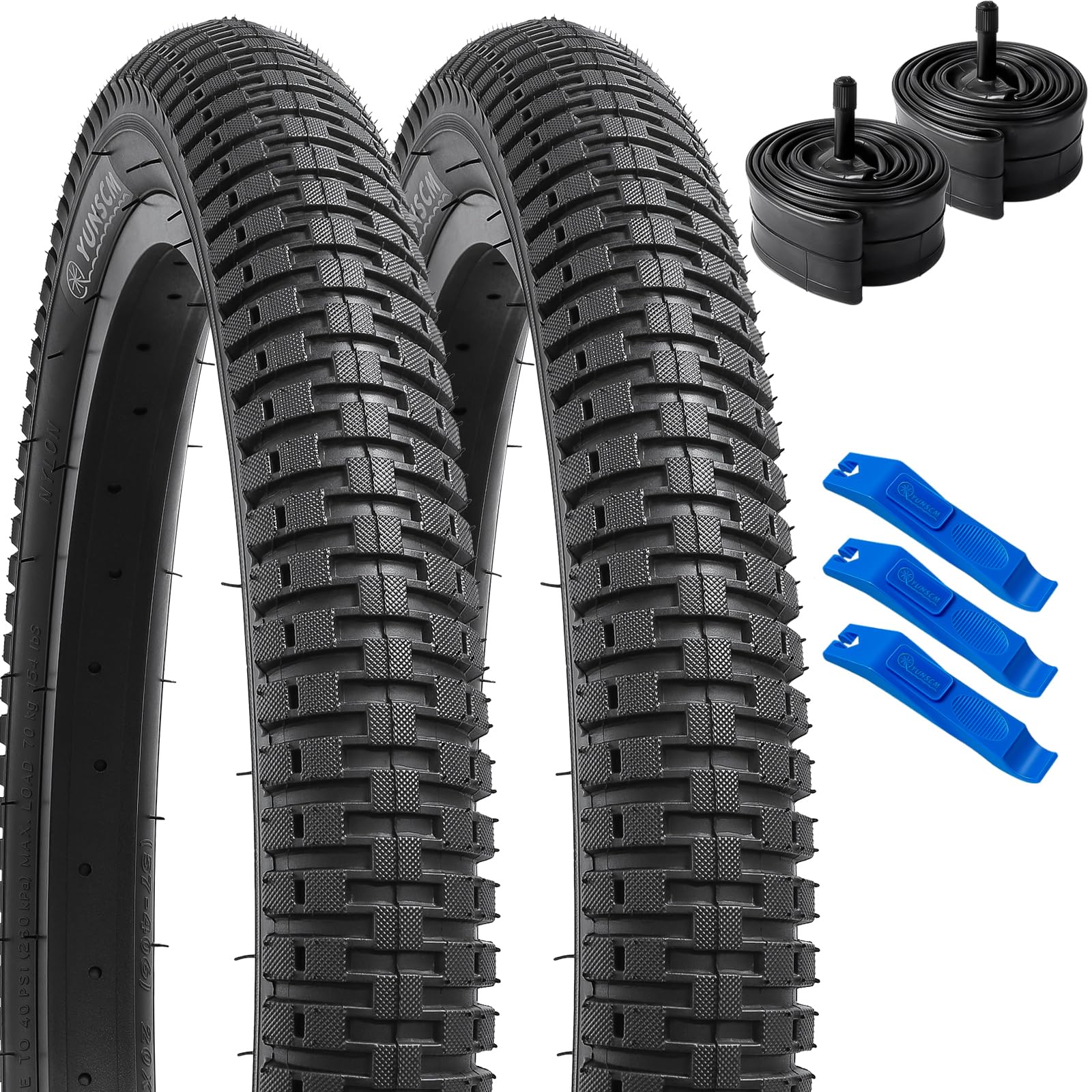 YUNSCM 20" Bike Tires 20x2.125/57-406 and 20" Bike Tubes Schrader Valve Compatible with 20x1.75 20x1.90 20x1.95 20x2.0 20 x 2.125 20x2.2 20x2.25 Bike Bicycle Tires and Tubes (Y-1110)