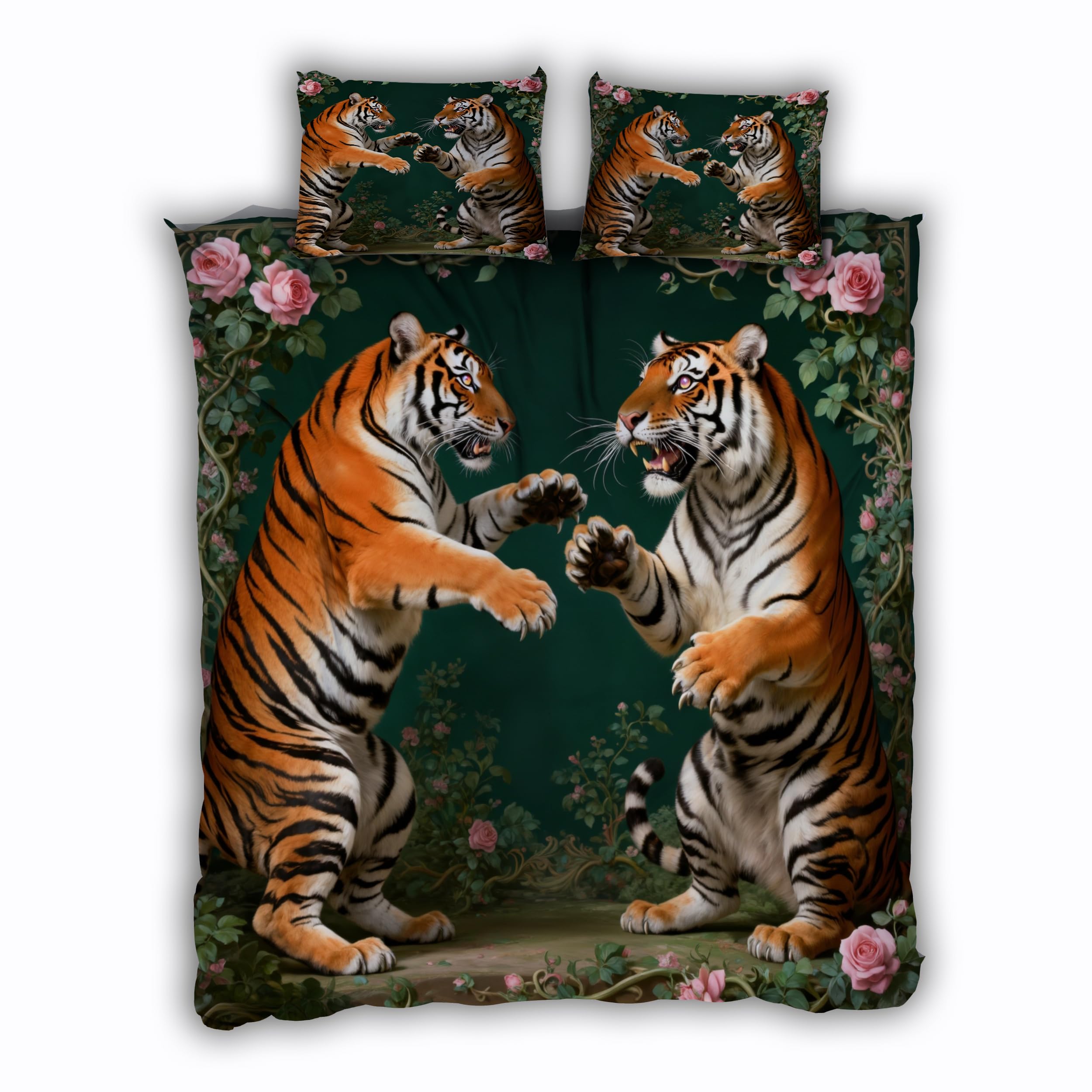 Housse de couette 220x240 tigre parure de lit 2 personnes microfibre zippée