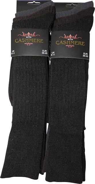 6 pairs Super Luxurious Mens Long, Knee High Cashmere blend Wool Winter Socks, Black and Dark Assorted Colours, UK size 6-11 - Eur 39-45