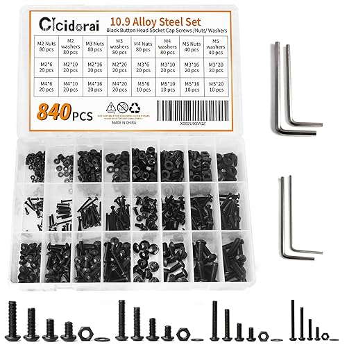 Cicidorai 520 piezas de acero de aleación de grado 10.9 M3, M4, M5, cabeza de botón, tornillos hexagonales, tornillos y tuercas surtidas, juego