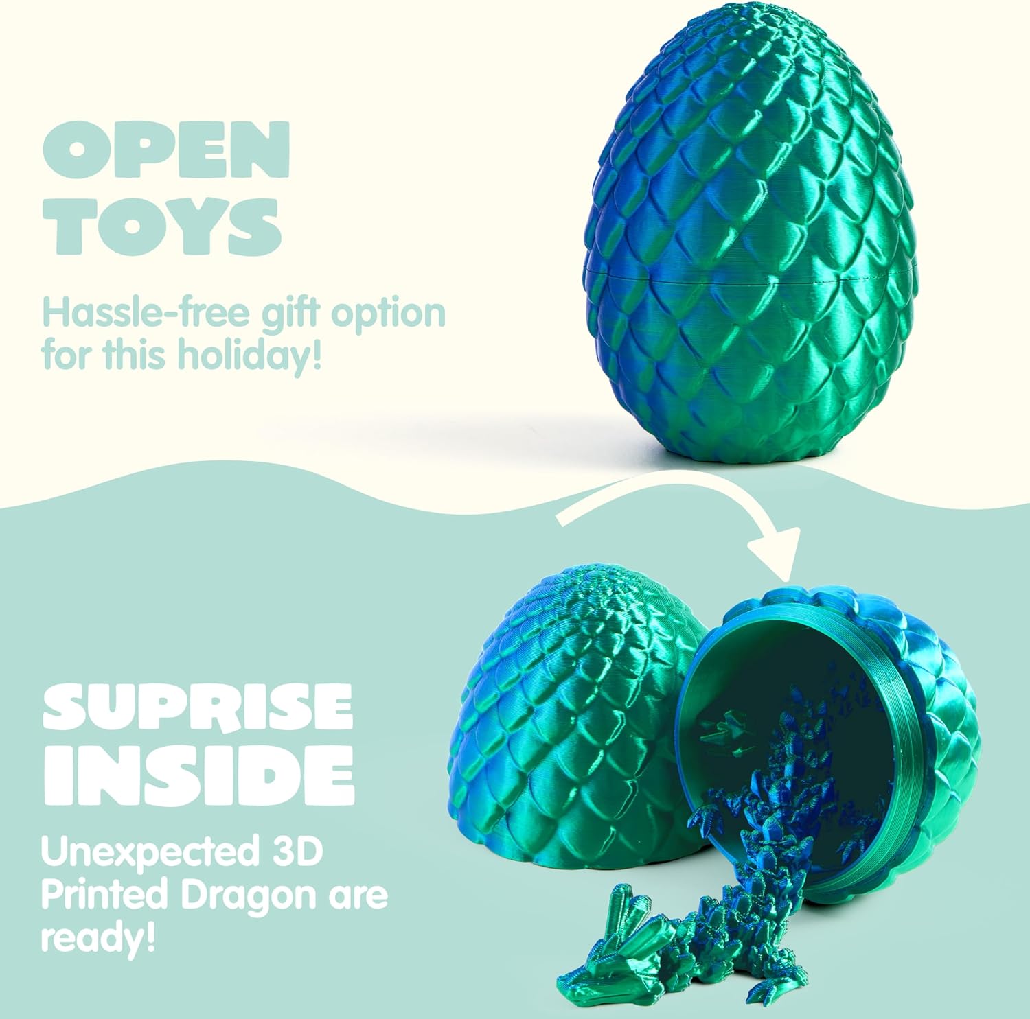JOYIN 4 Pcs 3D Printed Dragon Eggs with Laser Dragon, Cool Articulated Toys for Kids Christmas Stuffers Party Favor, Magic Fidget Toy Classroom Prize Gift for Boys Teen Girls (Purple+Blue+Red+Rainbow)
