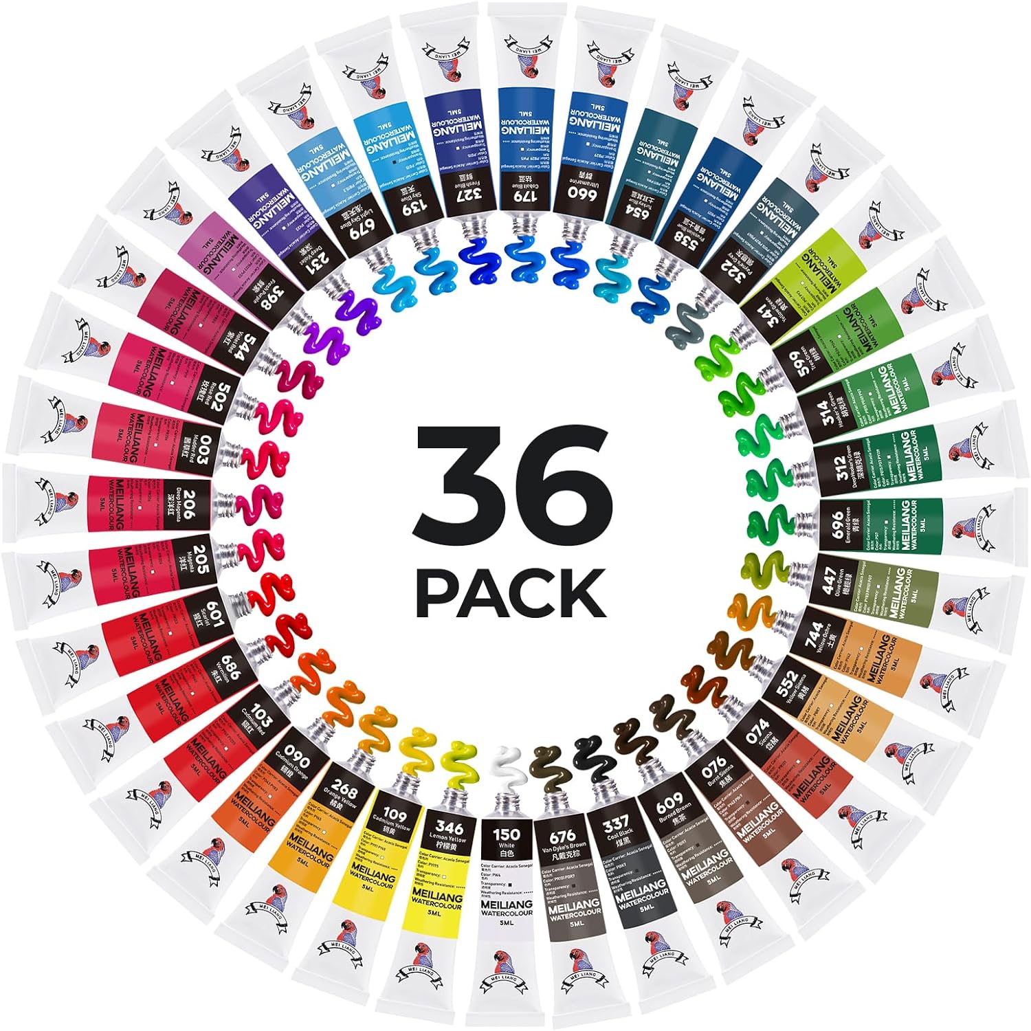 MeiLiang Watercolor Paint Set 36 Vibrant Colors 12ml / 0.4