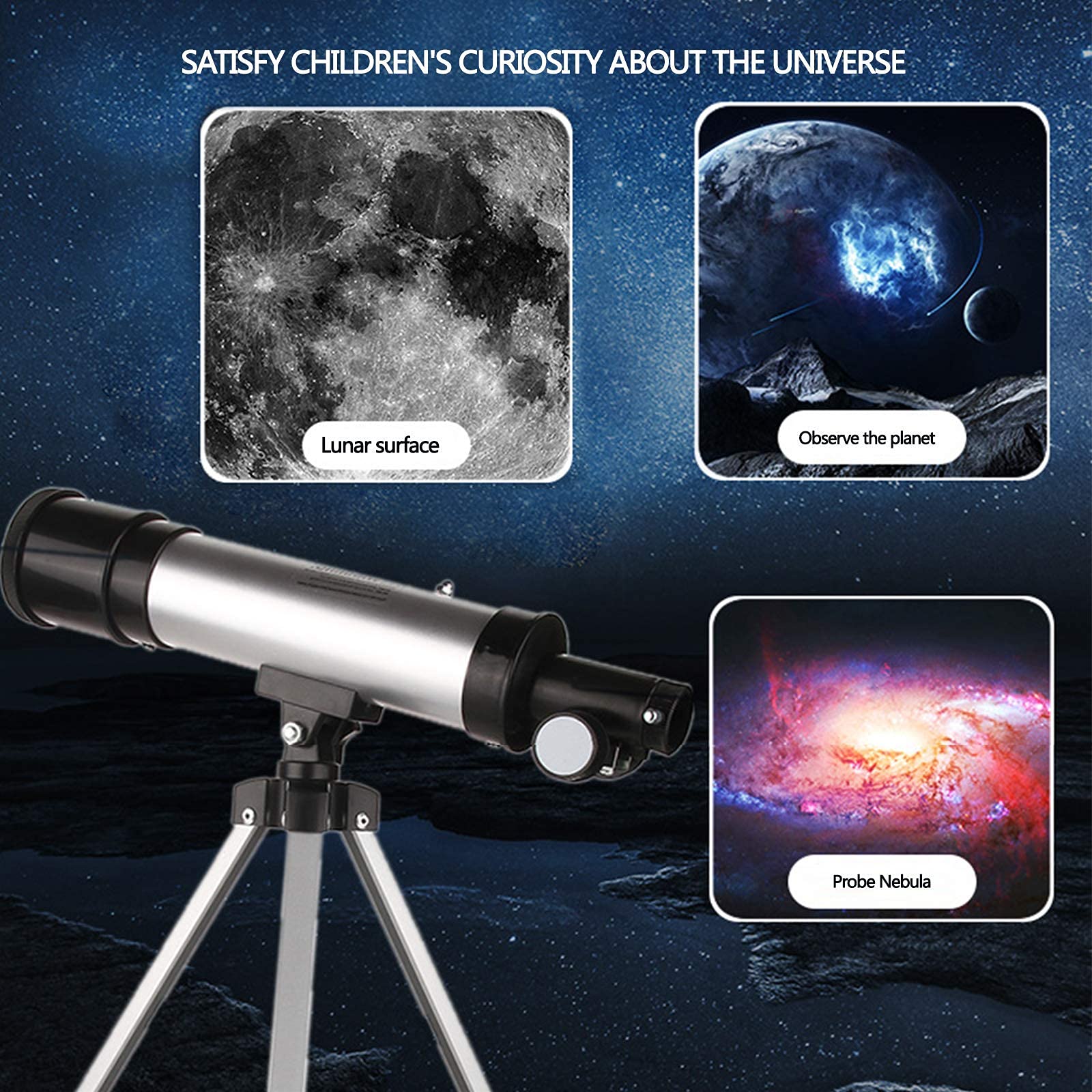 Kosmiczny teleskop astronomiczny, monokularowy teleskop z obiektywem krajobrazowym 90X HD, z 2 opcjami Okular dla początkujących Dzieci Obserwowanie gwiazd na niebie Obserwowanie ptaków