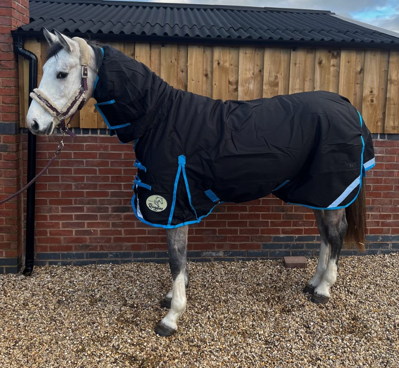 Ruggles Middleweight 280g Combo Turnout Rug for Horse and Pony | Durable 1200D Teflon Coated Outer | Smart Warm Rug for Cooler Weather (5' 9", Black)