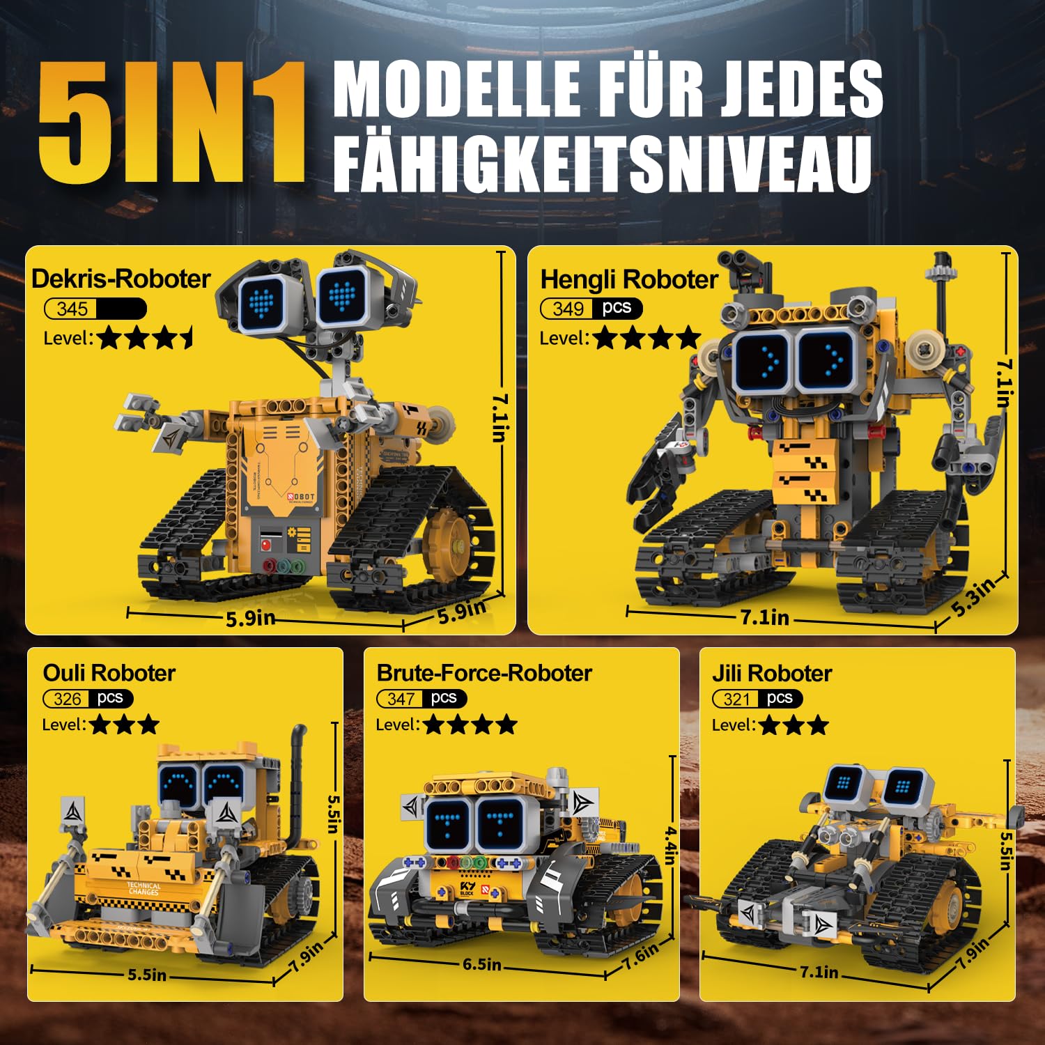 Technik Roboter Bauspielzeug für Kinder, 5 in 1 Robots mit App & ferngesteuert Technic Wall robotik bausatz mit 16 LED Mimik, 373 PCS RC programmierbarer Roboter Spielzeug Geschenk für 6 7 8 10 Jahre