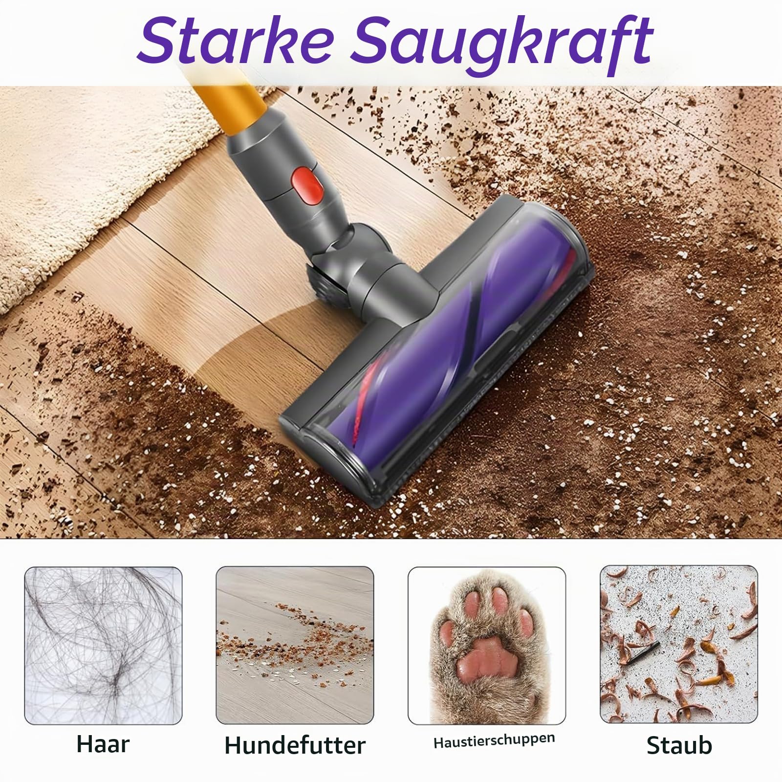 Elektrische Bürste Kompatibel für Dyson Staubsauger V7 V8 V10 V11 V15, Ersatzteil Direktantrieb Reiniger Kopf, Turbobürste Bodendüse Zubehör Ersatzteile für Hartboden Kacheln und Teppiche