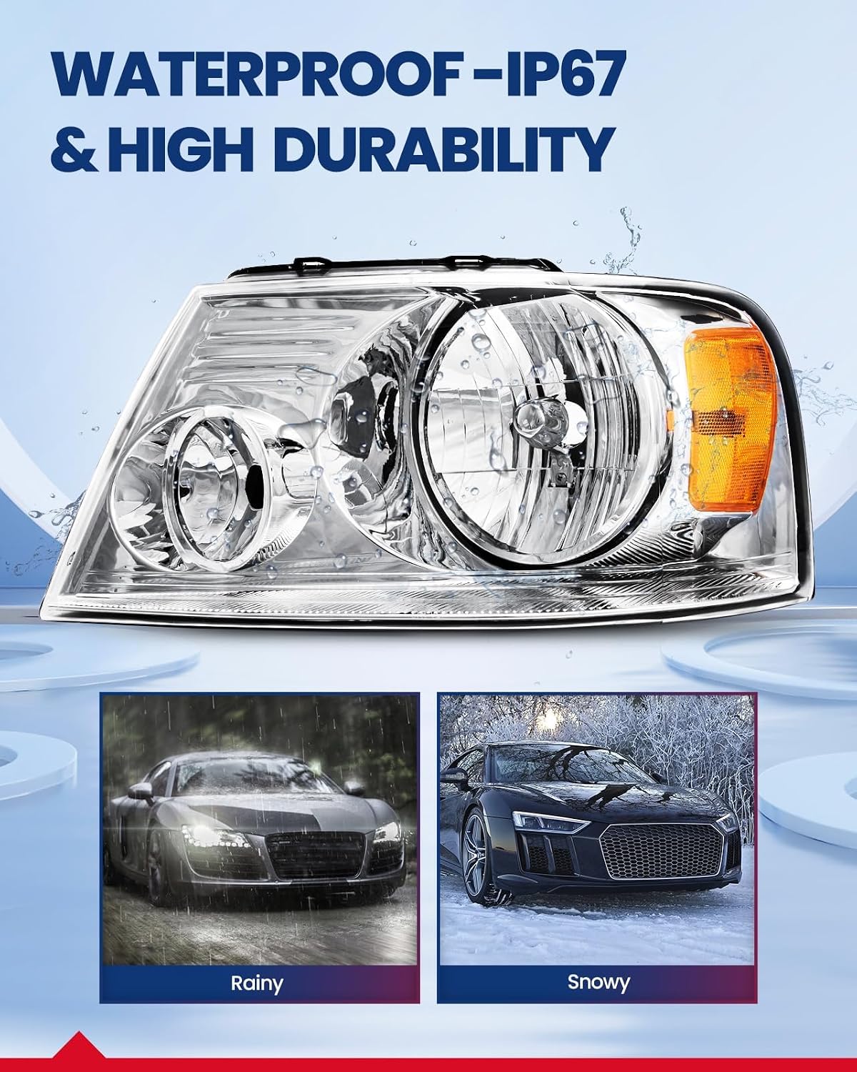 KAX Headlight Assembly for 2004 2005 2006 2007 2008 F150, 2006 Mark LT Compatible with Front Light Housing Amber Reflector Clear Lens Passenger & Driver side