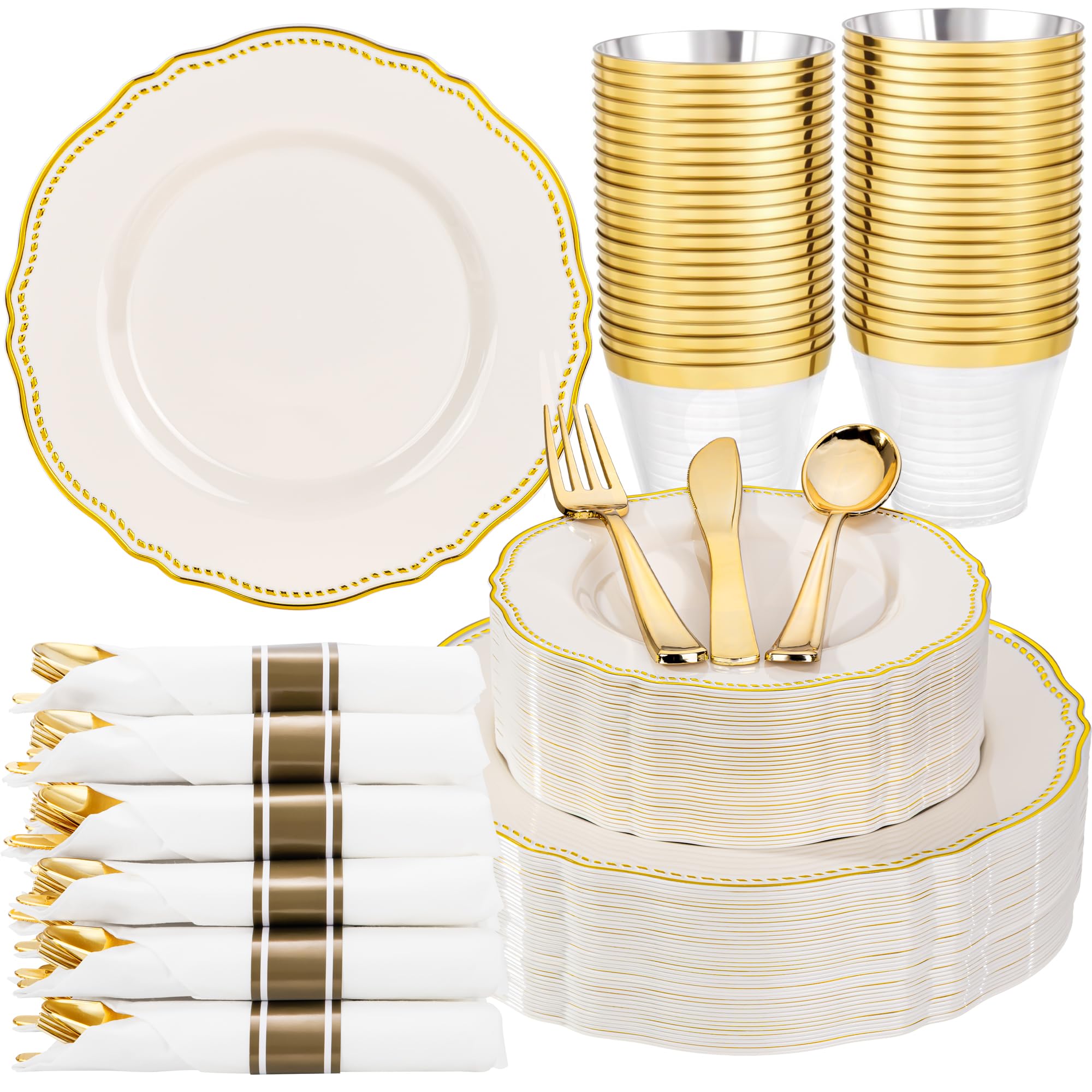 Ivory Gold Plates for Weddings & Parties -1