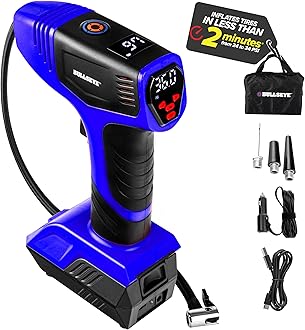 Bullseye Pro Tire Inflator Portable Air Compressor, Car Tire Inflator Portable, Portable Air Pump for Car Tires - 150PSI, 12V DC 1500 mAhs with Tire Pressure Gauge, Rechargeable As Seen On TV(Blue)