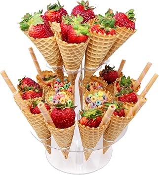 Jusalpha Clear Acrylic Ice Cream Cone/Sushi Hand Roll Stand Holder Christmas Halloween Candy Decorative Capacity 24