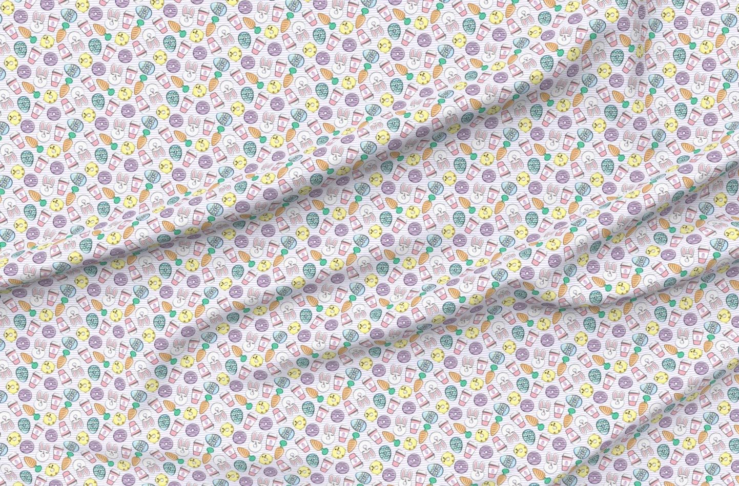 Spoonflower Fabric - Small Scale Easter Donuts Coffee Purple Stripes Spring Bunny Rabbit Printed on Organic Cotton Sateen Fabric by The Yard - Sewing Quilting Apparel Home Decor