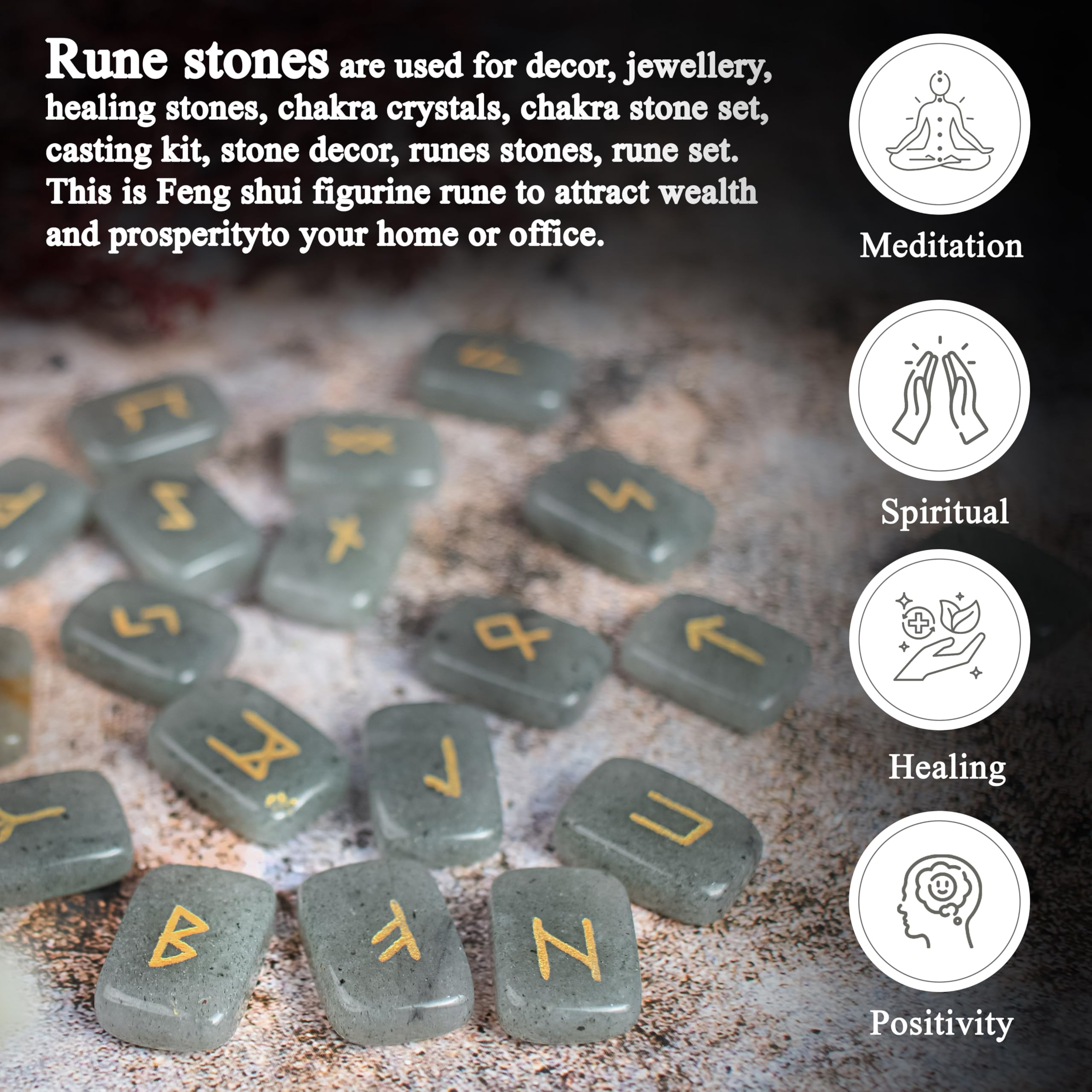 Crocon Zwarte Agaat Rechthoekige Edelsteen Runen Gegraveerd met Elder Futhark Alfabet 25 st.RunesetCrystal Waarzeggerij Metafysische Healing Chakra