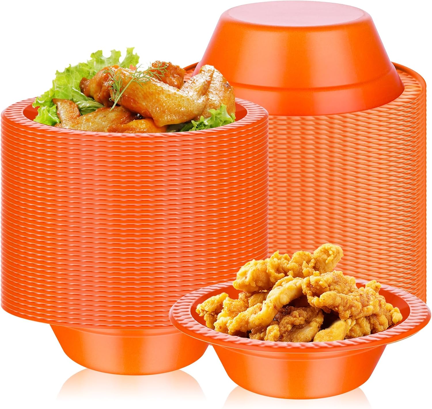 DI QIU REN 100 Pcs 12oz Thanksgiving Plastic Bowls Disposable, Orange Bowls Candy Snack Serving Bowls Autumn Party Supplies, Harvest Autumn Party Halloween Picnic Supplies (Orange)