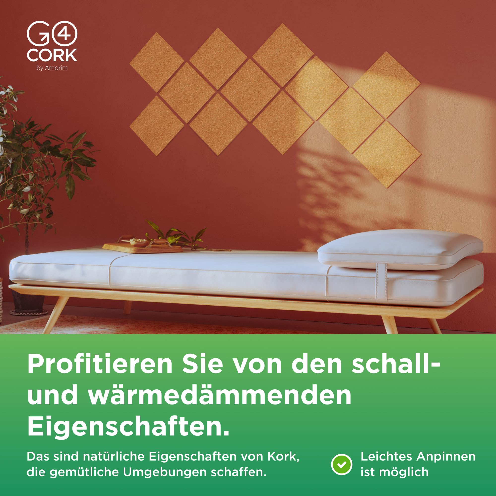 Go4Cork Quadratische Korkplatte 21,5 x 21,5 cm - 4er-Pack | Doppelseitige Premium Öko Korkfliesen | Vielseitig einsetzbar für Basteln, Zuhause, Ordnung im Büro | Rutschfest & leicht verwendbar