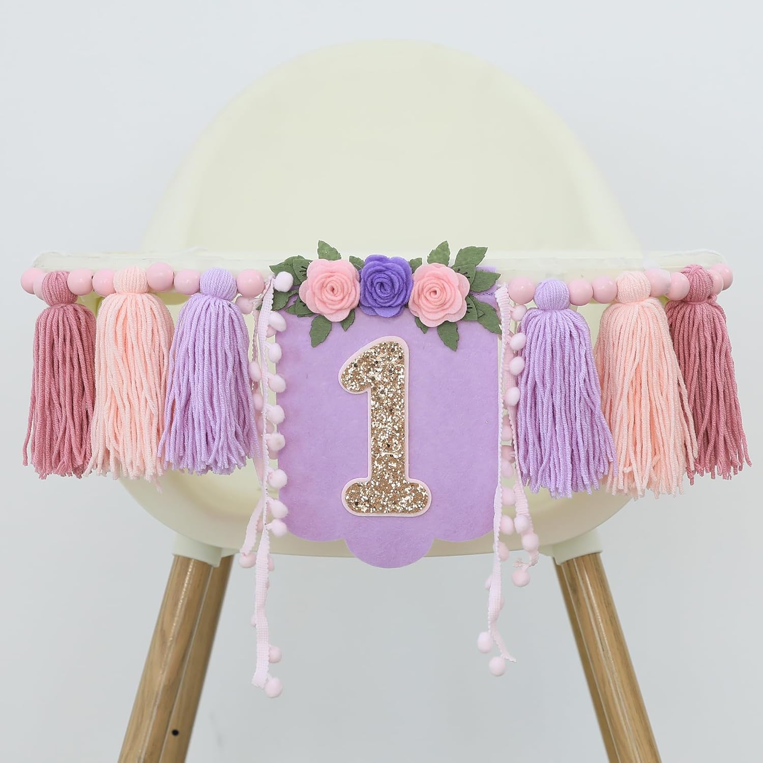 Handmade Wildflower 1st Birthday High Chair Banner Purple Pink Flower Theme Party Decoration For Girls Wall Hangings Decorative