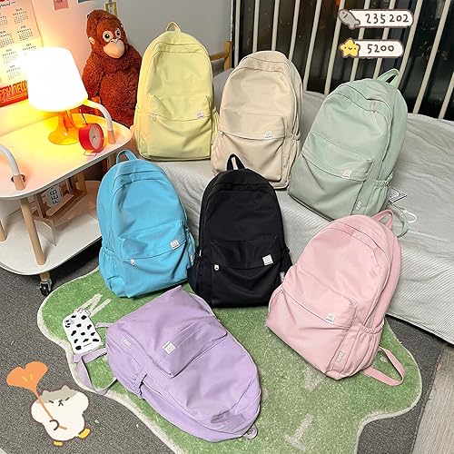 Miniatura 6 de Linda mochila estética, mochilas simples de color sólido Y2K mochila kawaii mochila de viaje para portátil, Verde, Moderno