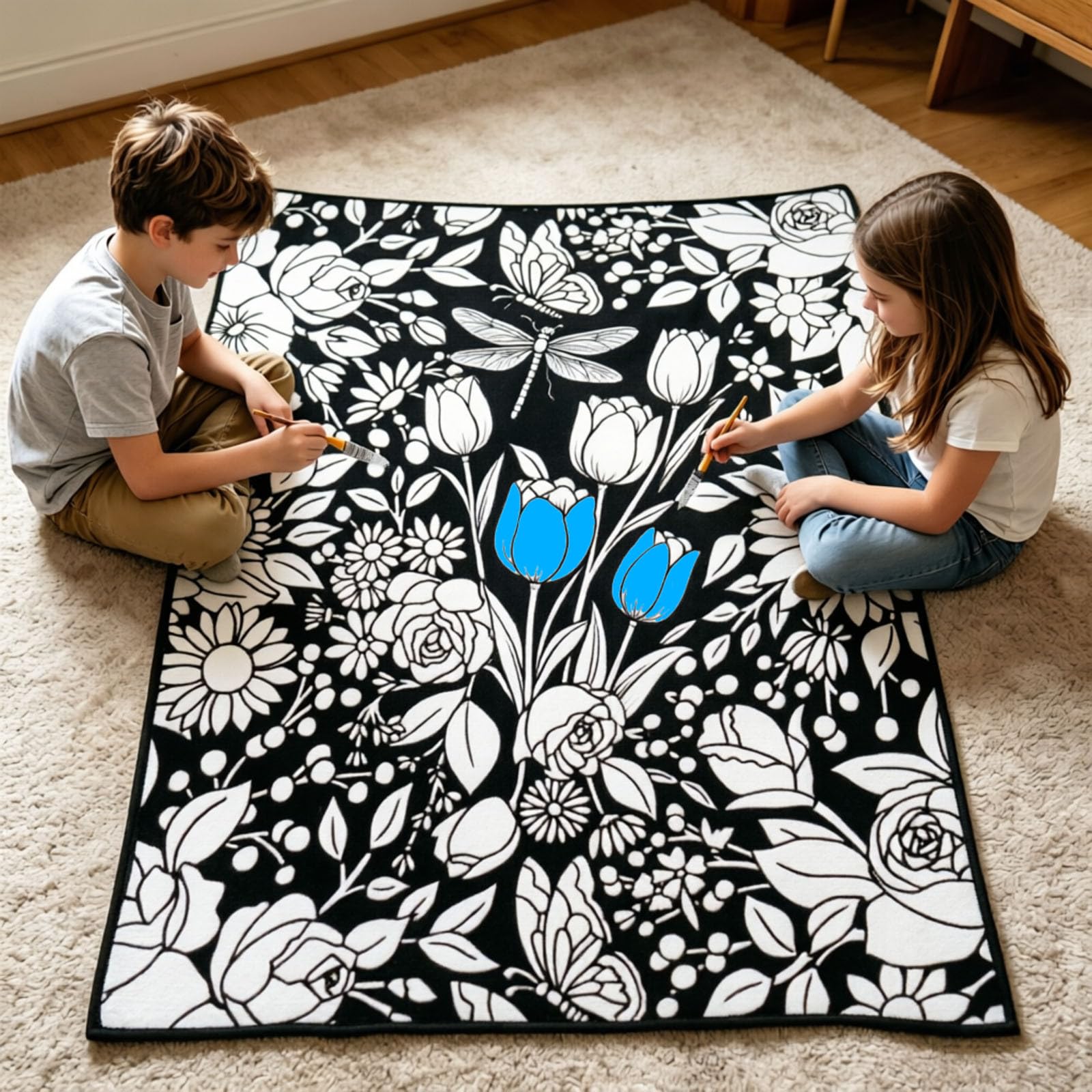 DIY-Maldecke 150×115 Cm,Wiederverwendbare Painting Blanket, Coloring Blanket Mit 24 Farben Pinsel - Waschbare Coloring Blankets Für Kinder & Erwachsene, Kreatives Bastel-set (Farbe 1)
