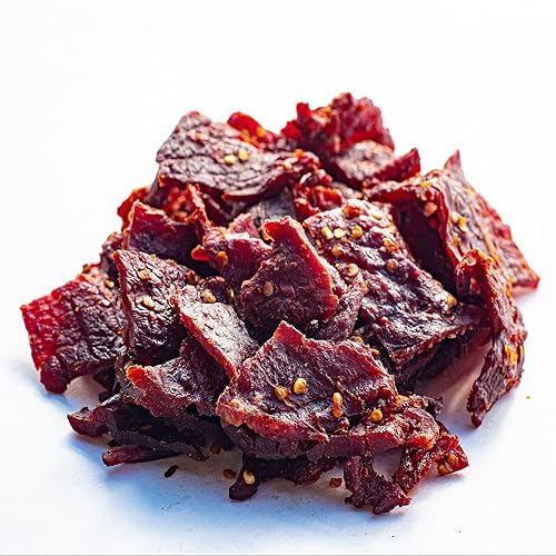Miniatura 3 de Old Trapper Carne seca picante y picante  Aperitivos ahumados de madera real de estilo tradicional  Snacks saludables hechos de filetes redondos