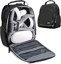 USA Gear VR Headset Case - Virtual Reality Backpack with Customizable Interior Compartments Compatible with VR Gaming Headset, Controllers, and More Virtual Reality Gaming Accessories - Black