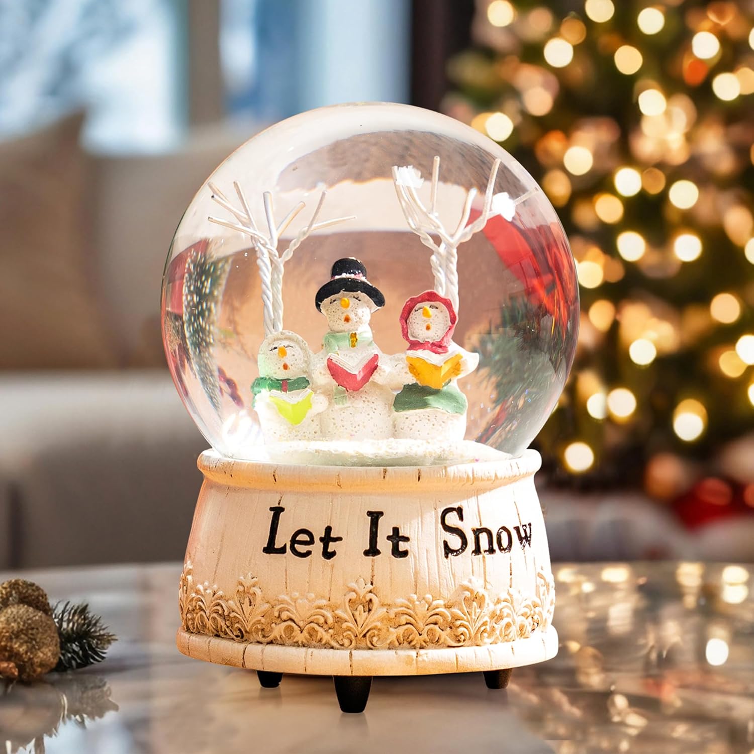 Christmas Musical Snow Globe Polystone Water Glass Snow Globe for Holiday, Snowman(Let it Snow) - Image 4