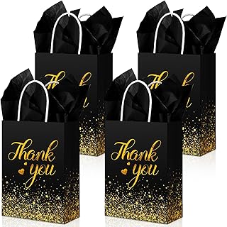 30-Pack Gold Foil and Black Thank You Gift Bags with Tissue Paper