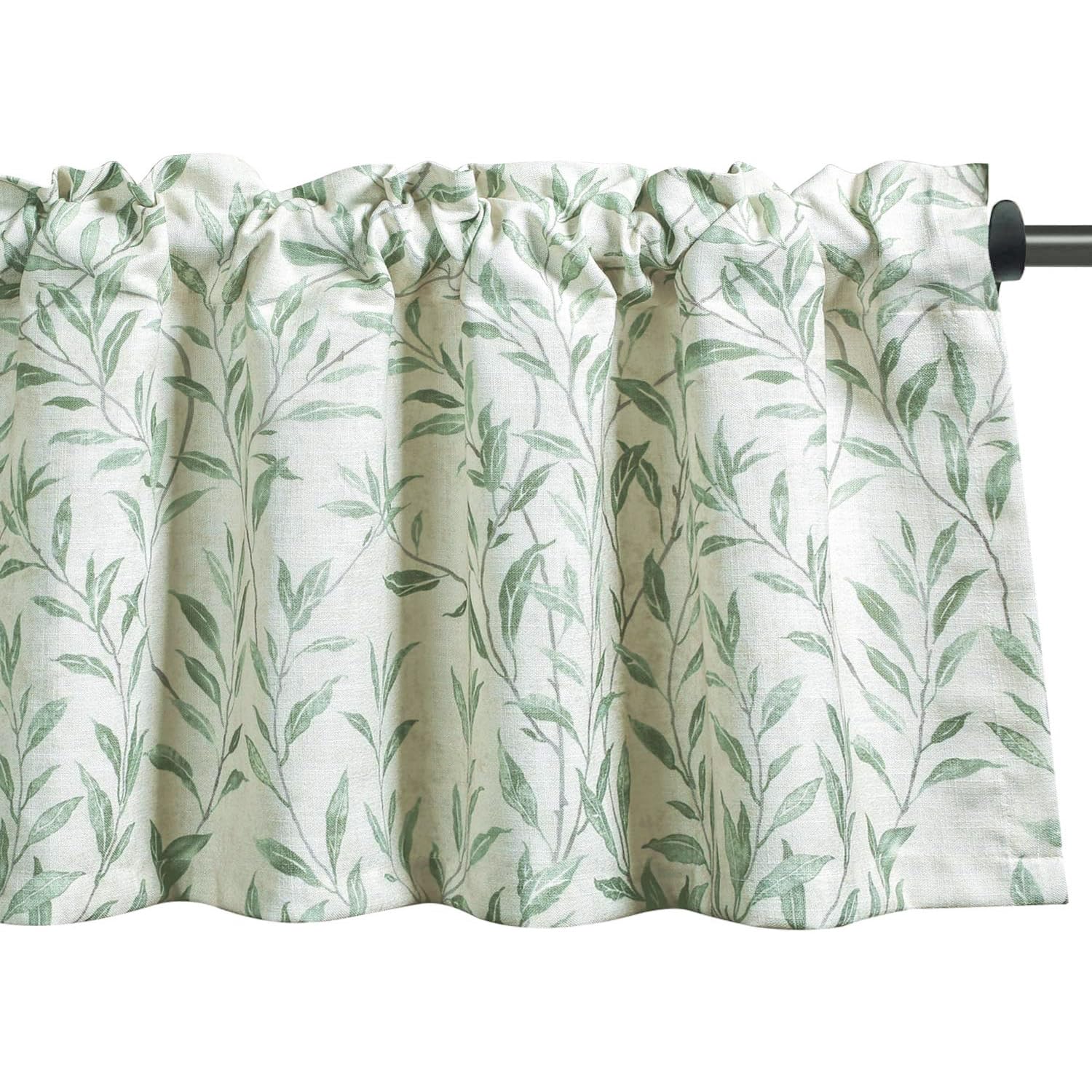 VOGOL Green Leaves Farmhouse Kitchen Valance for Windows, 132×49cm, 1 Panel — image 1