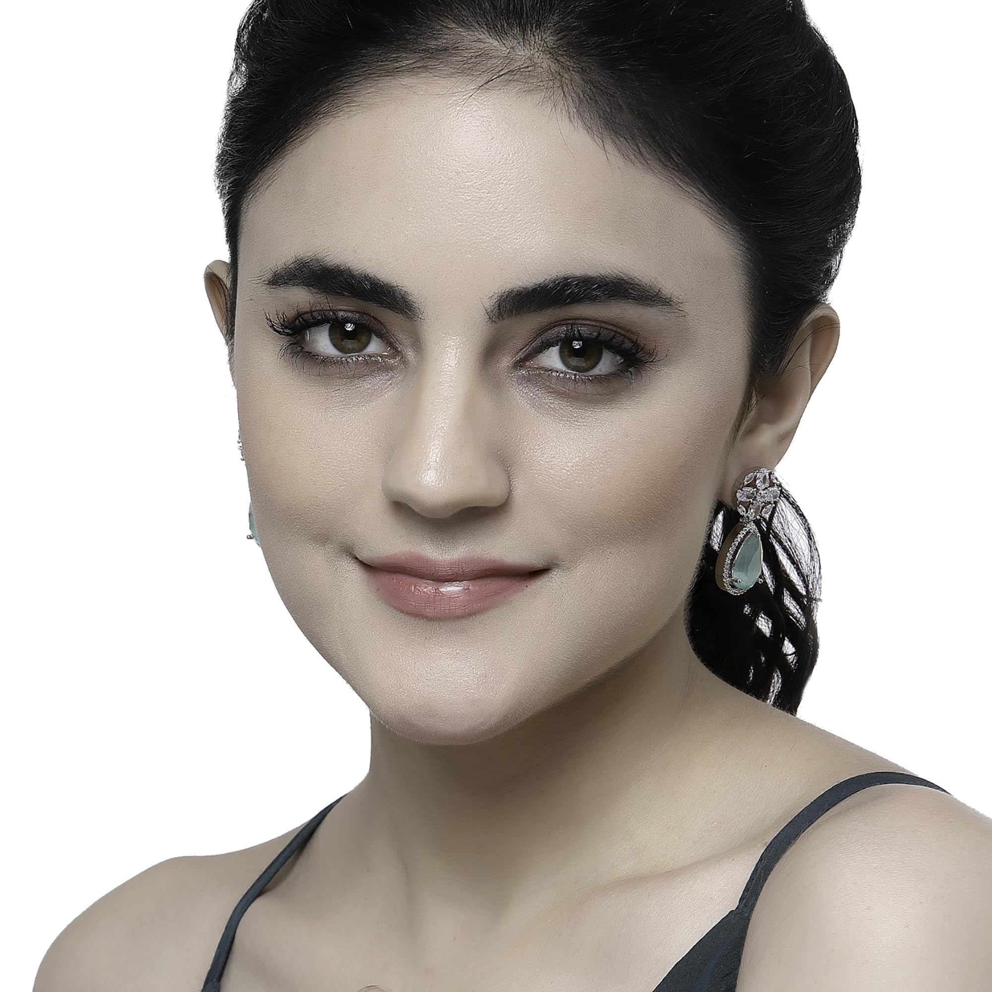 Rhodium-Plated Teardrop & Floral Drop Earrings