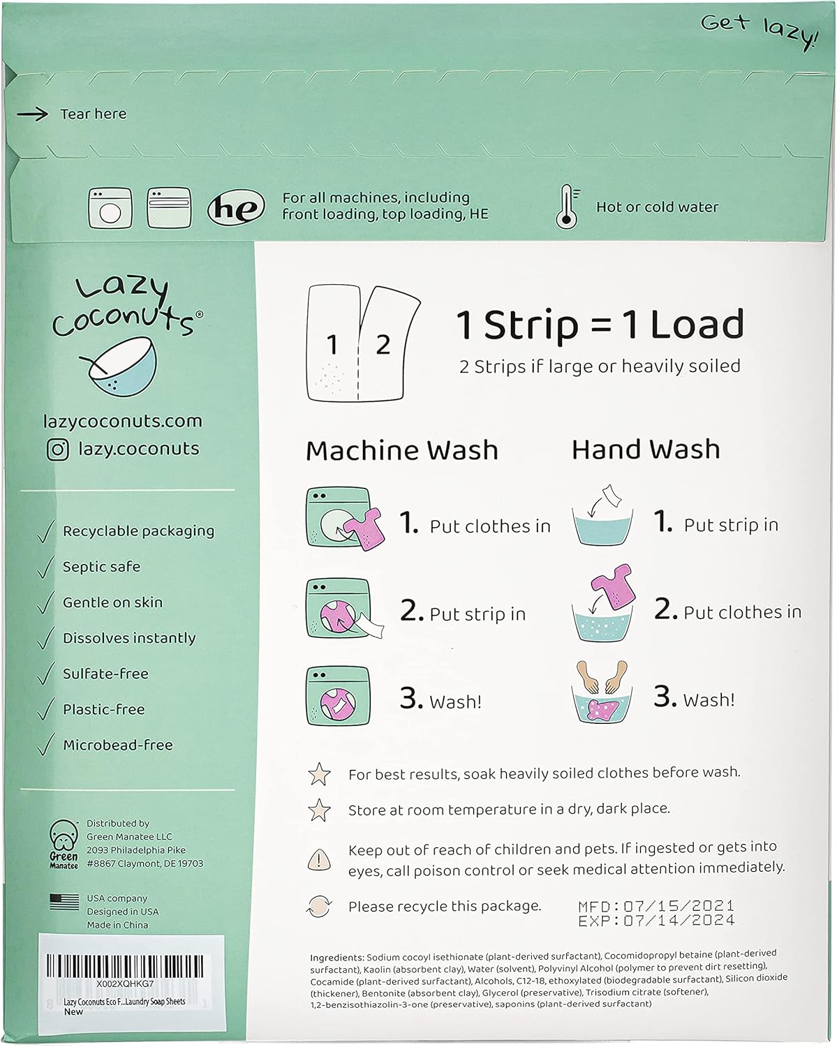 LAZY COCONUTS Laundry Detergent Sheets - Sulfate-free, Gentle - For Sensitive Skin, Baby, Hand Wash - Eco Friendly, Natural, Hypoallergenic, Sulfate Free, Fragrance Free, Unscented Laundry Soap - Image 7