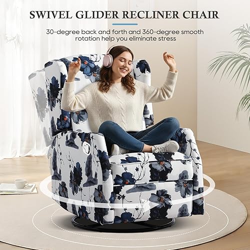 Miniatura 29 de Silla reclinable giratoria, mecedora deslizante para guardería, silla reclinable floral con respaldo de ala, silla reclinable en liquidación, silla