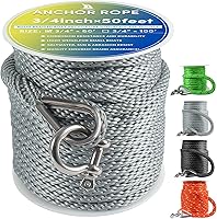 Vista 31 de Cuerda de anclaje premium de 50 pies x 1/2 pulgadas, línea de anclaje trenzada sólida MFP para barco con dedal y grillete - Negro