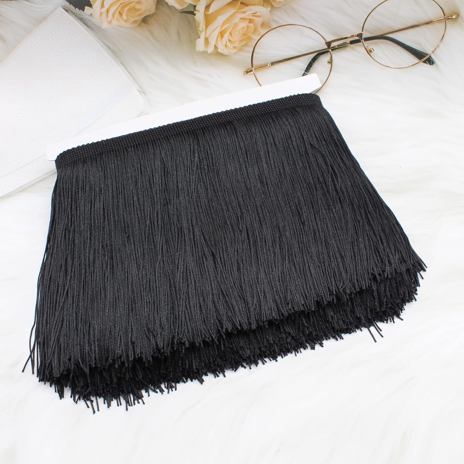 10 Yards of 8" Black Fringe Trim Tassel Sewing Trim for Clothes Accessories Latin Wedding Dress DIY Lamp Shade Decoration