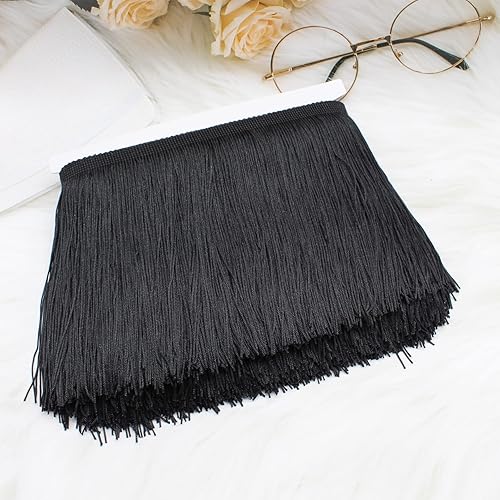 Miniatura 4 de Dortrue 10 yardas de 6 pulgadas con flecos negros y borlas para accesorios de ropa, vestido de novia latino, decoración de sombra de lámpara