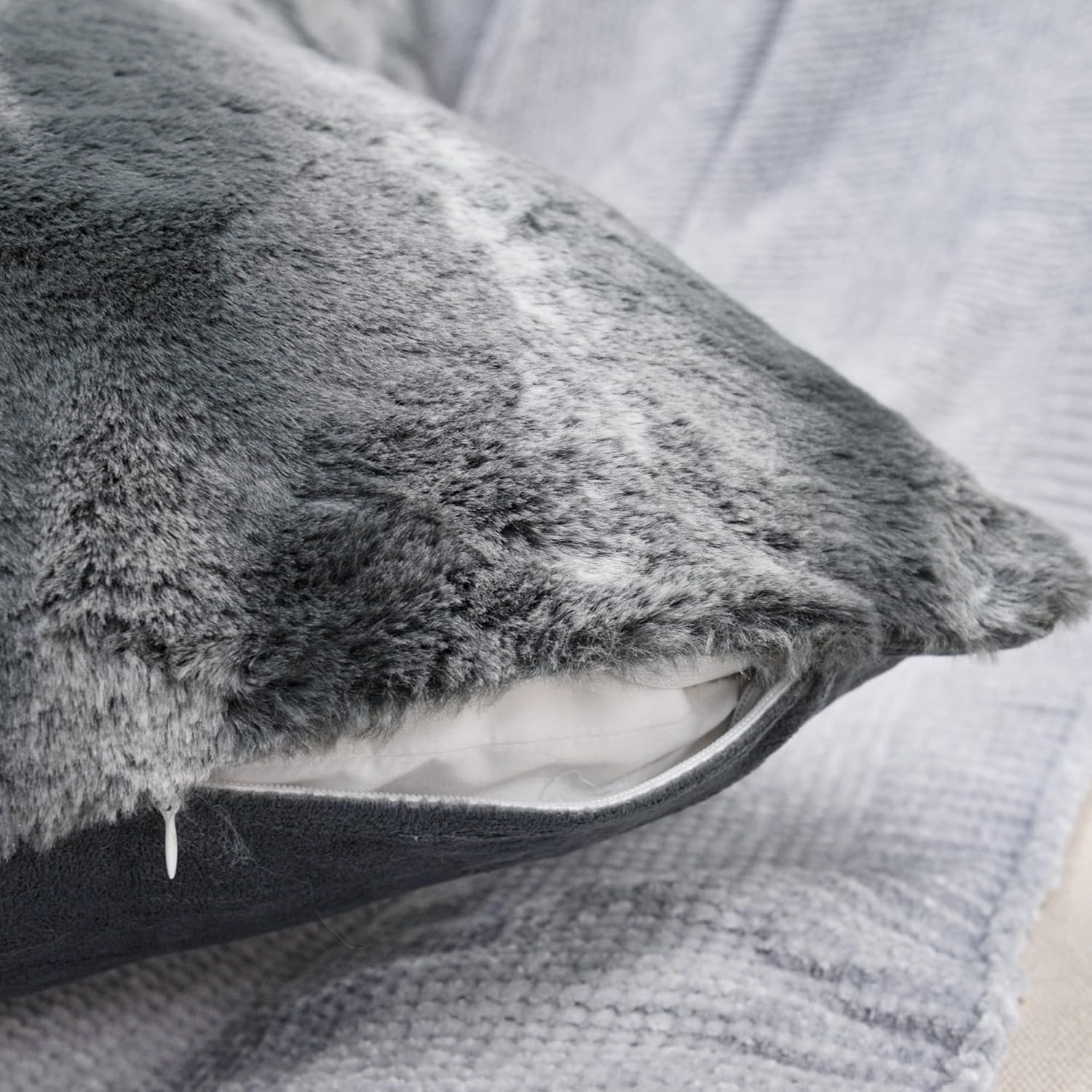 Home Soft Things Tip Printing Light Faux Fur Pillow Shell Set of 2, 20'' x 20'', Arusha Grey, Super Soft Fuzzy Luxurious Pillow Covers for Adults Kids Throw Pillowcase for Couch Bed