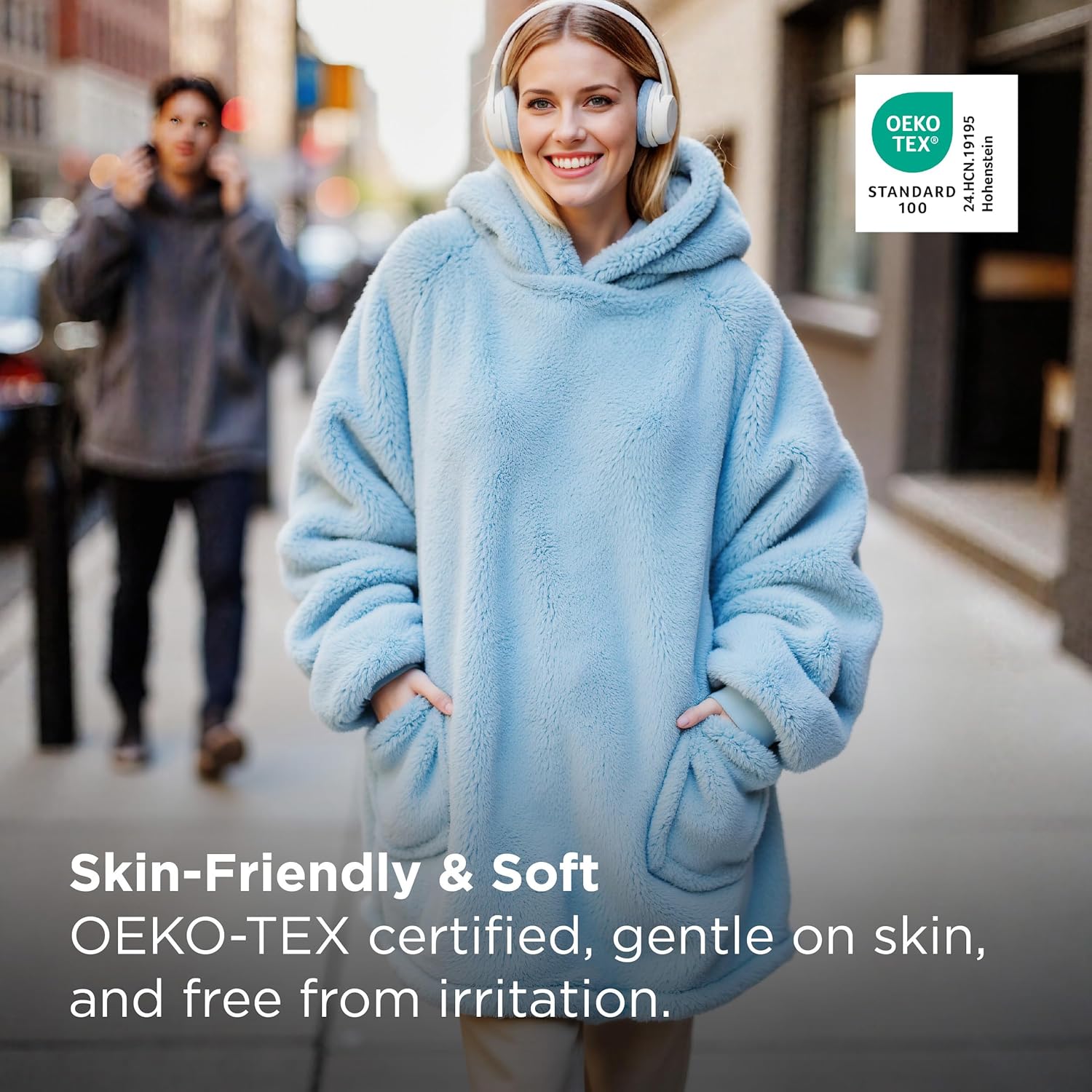 Bedsure Wearable Blanket Hoodie Mothers Day Gifts for Women, Warm Cozy Hoodie Blanket Sweatshirt for Adult Women Men, Sky Blue, Oversized - Image 2