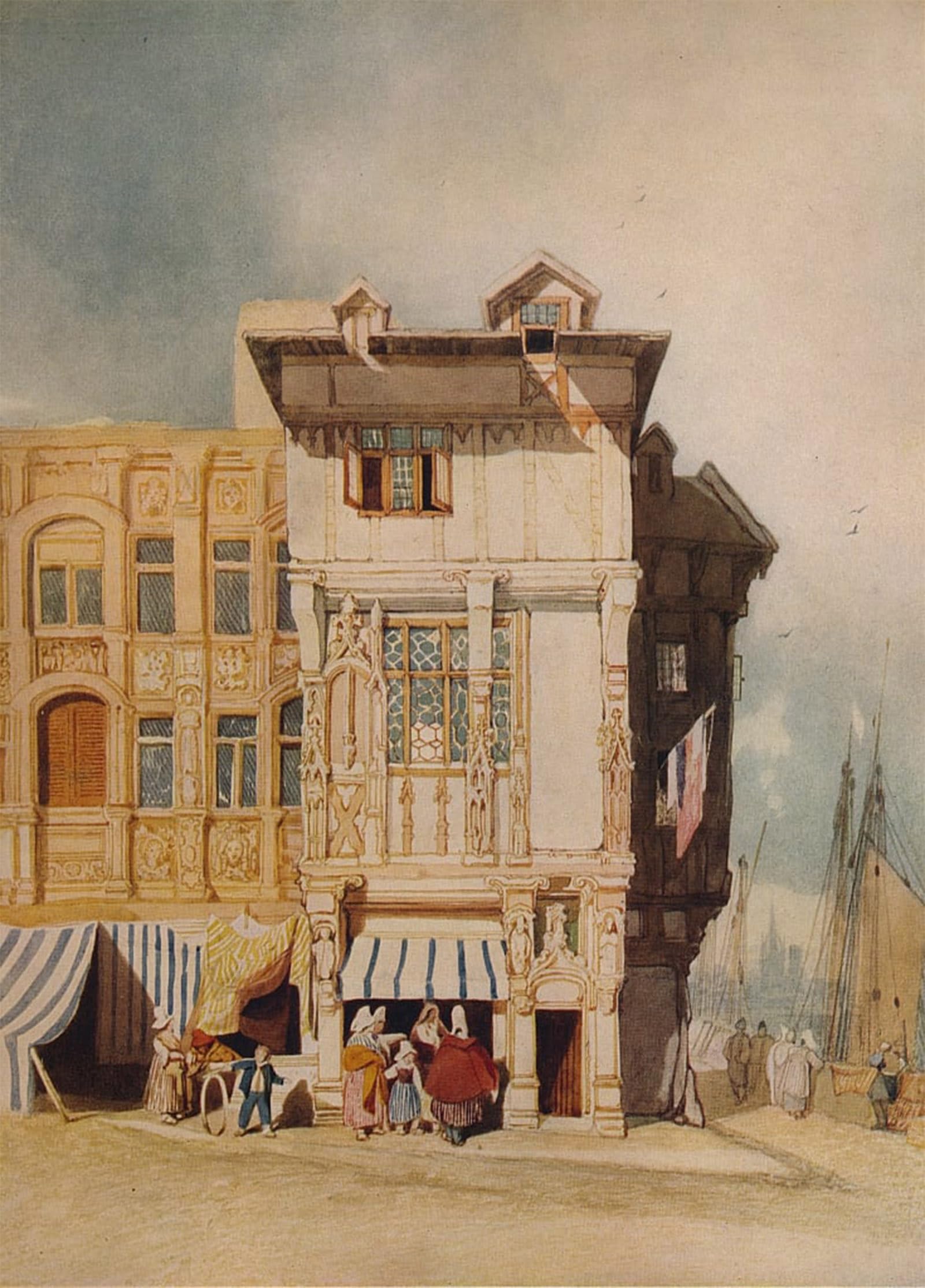 POSTERIIk Vintage Print Pop Art Landscape Artwork Old Houses with Figures by Sell Cotman Art Prints for Office Home Decor 60x90cm