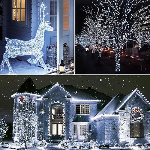 Miniatura 5 de Guirnalda de 300 luces LED de Navidad de 100 pies para exteriores, luces de árbol de alambre verde, luces parpadeantes para dormitorio con 8 modos