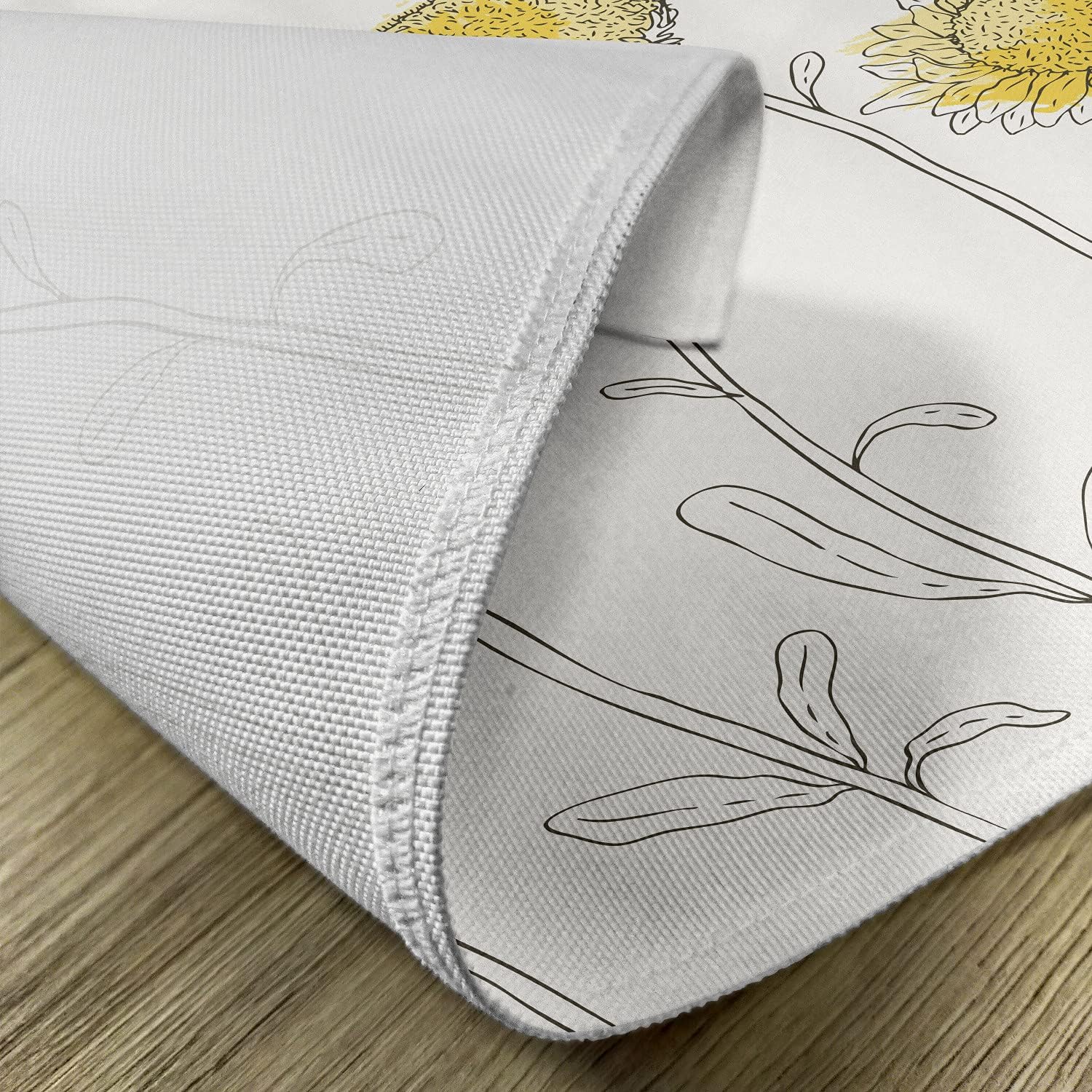 Ambesonne Yellow Flower Place Mats Set of 4, Hand Drawn Style Sunflowers on Twigs Petals Growth Botany Summertime, Washable Fabric Placemats for Dining Room Kitchen Table Decor, Pale Yellow Black