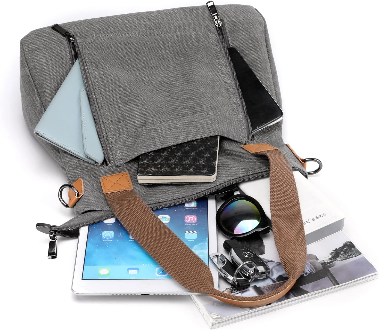 Canvas Crossbody Bags for Women Trendy Tote Purses Work Shoulder Multi-pocket Handbags - Image 5