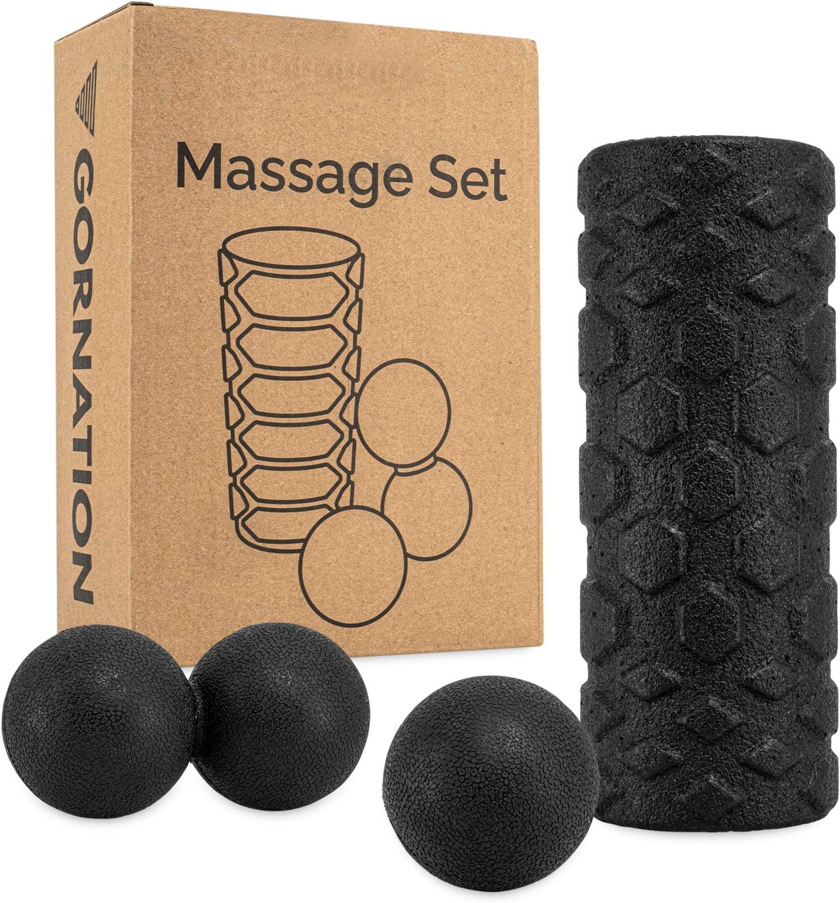 GORNATION® Fascia Set - 3-Piece Massage Set for Recovery and Tension - Fascia Roller, Peanut and Fascia Ball for Improved Fitness Performance