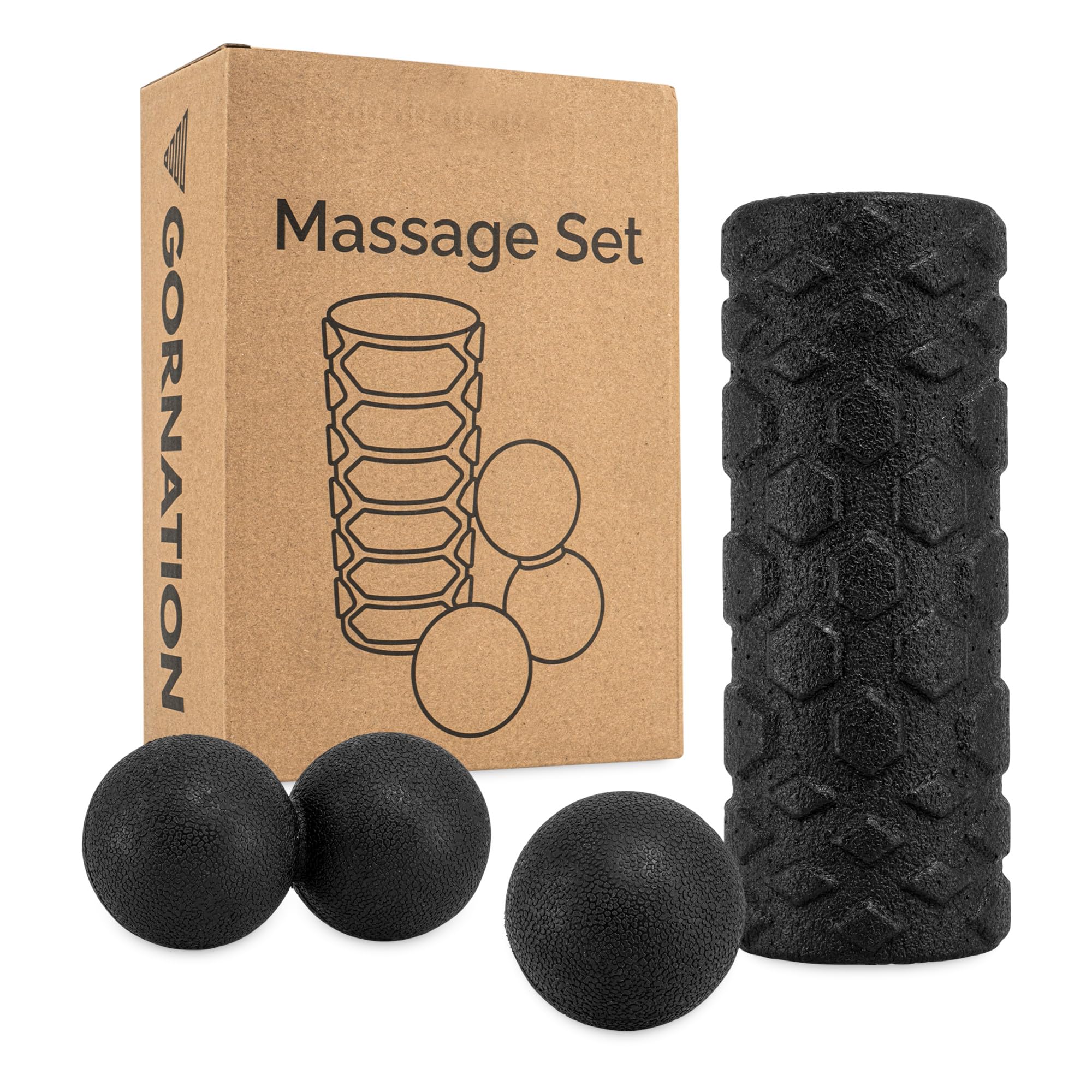 GORNATION® Fascia Set - 3-Piece Massage Set for Recovery and Tension - Fascia Roller, Peanut and Fascia Ball for Improved Fitness Performance