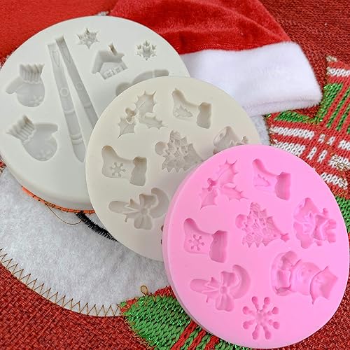 Miniatura 9 de 3 moldes de silicona para fondant, moldes de Navidad 3D de 26 cavidades, moldes de silicona para chocolate, copos de nieve, muñeco de nieve, moldes