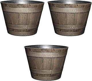 Classic Home and Garden Outdoor Round Whiskey Resin Flower Pot Barrel Pl...